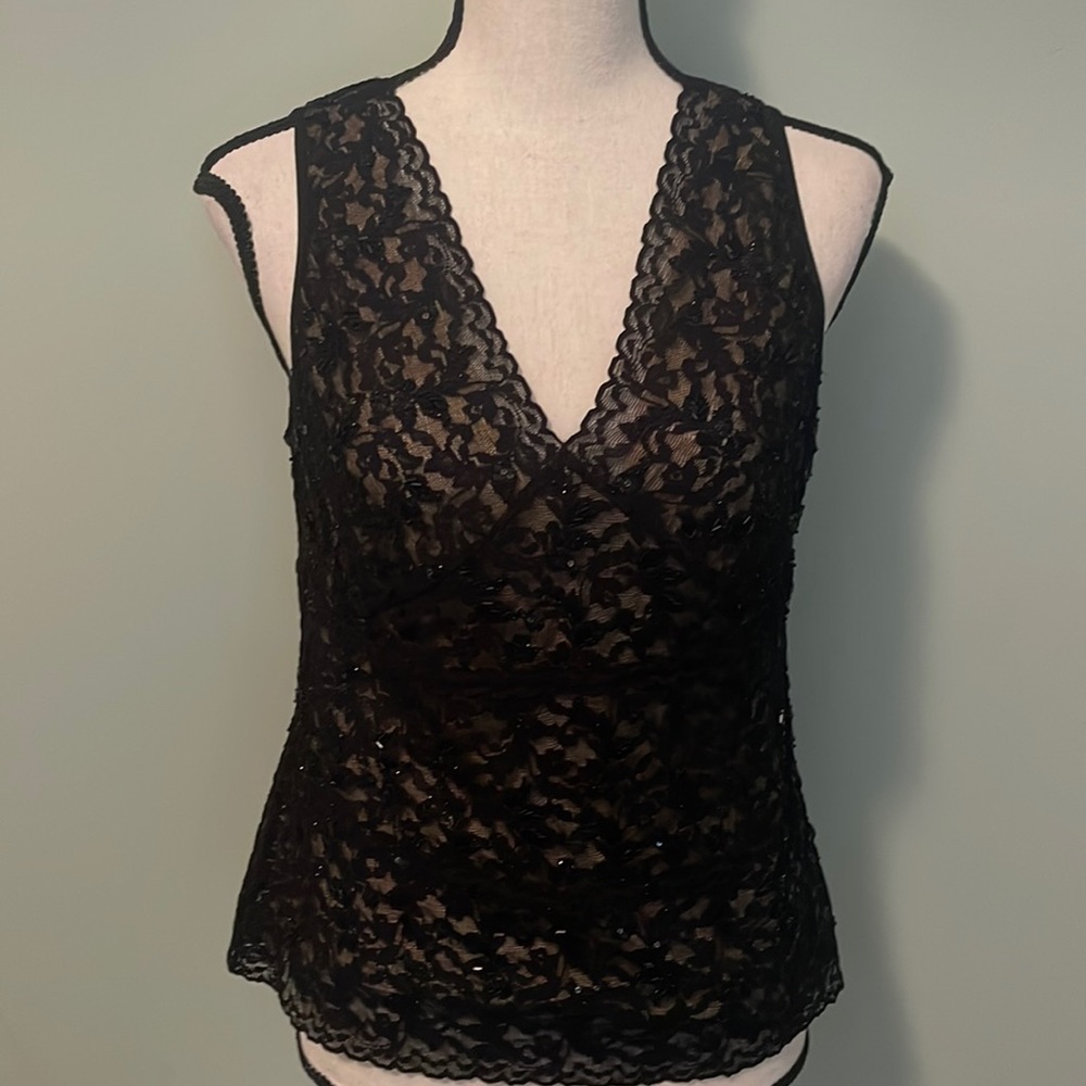 Karen Kane Beaded Lace Overlay Sleeveless Tank sz L